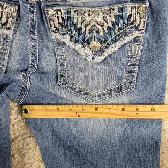 Miss Me Jeans Women's Size 31x30 Blue Skinny Embellished Aztec Flap Pockets - Picture 7 of 16